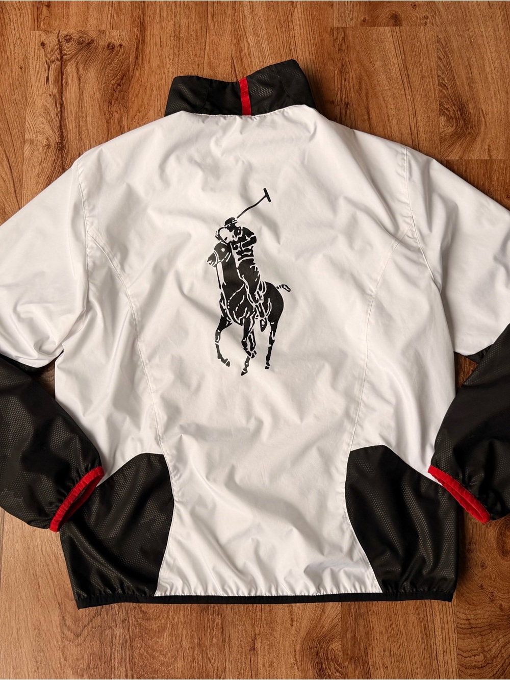 Polo by Ralph Lauren White, Black & Red Polo Player Windbreaker Jacket